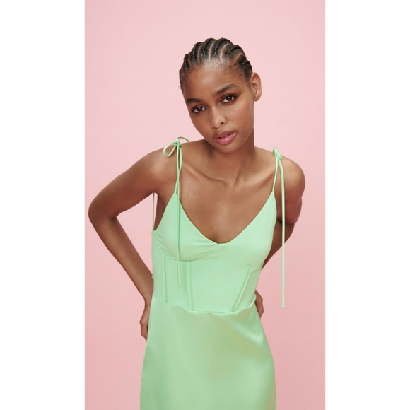 ZARA // key lime long satin bustier maxi dress - Picture 12 of 16